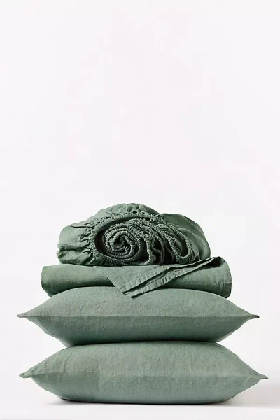Coyuchi Organic Relaxed Linen Sheet Set In Green
