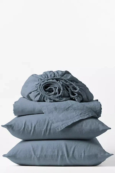 Coyuchi Organic Relaxed Linen Sheet Set In Blue