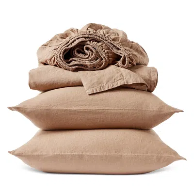 Coyuchi Relaxed 4 Piece Linen Sheet Set, Queen In Brown