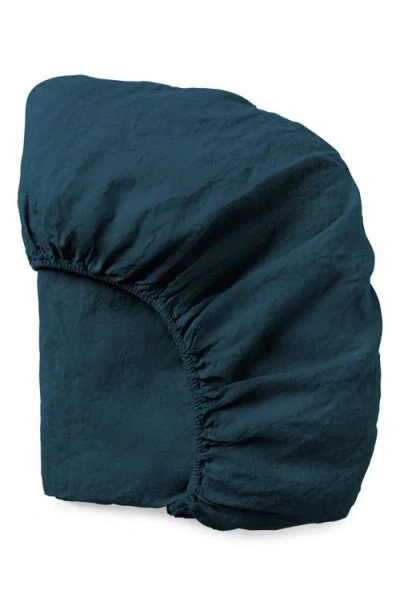 Coyuchi Relaxed Organic Linen Fitted Sheet In Blue