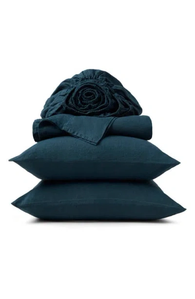 Coyuchi Relaxed Organic Linen Sheet Set In Blue