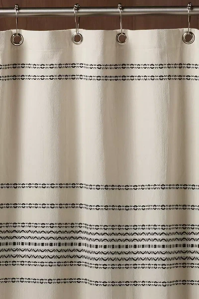 Coyuchi Rippled Stripe Organic Shower Curtain In Black