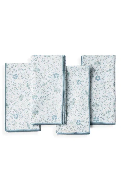 Coyuchi Set Of 4 Organic Cotton Print Percale Napkins In Blue