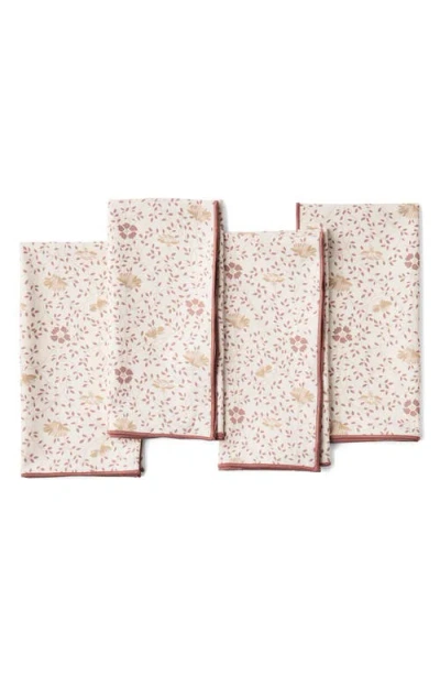 Coyuchi Set Of 4 Organic Cotton Print Percale Napkins In Brown