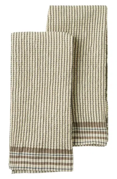 Coyuchi Waffle Plaid Kitchen Towels In Carob