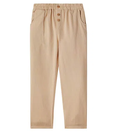 Cozmo Kids' Alfie Linen And Cotton Pants In Brown