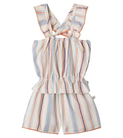 Cozmo Kids' Ava Striped Cotton Top And Shorts Set In Orange