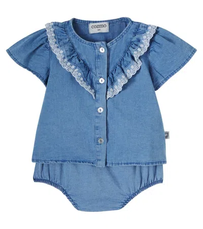 Cozmo Baby Malva Top And Tulip Bloomers Set In Blue