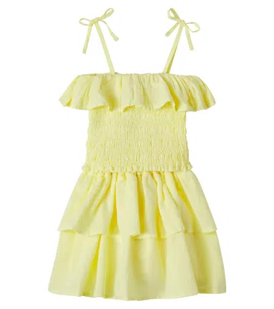 Cozmo Kids' Bellis Linen And Cotton Top And Skirt Set In Yellow