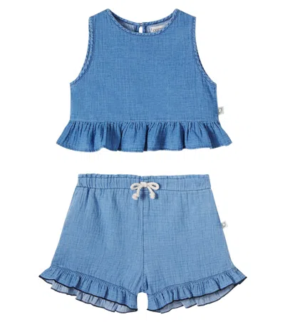 Cozmo Kids' Blair Ruffled Cotton Chambray Top And Shorts Set In Blue
