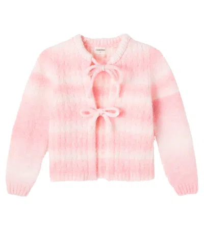 Cozmo Kids' Catania Bow-detail Striped Cardigan In Pink