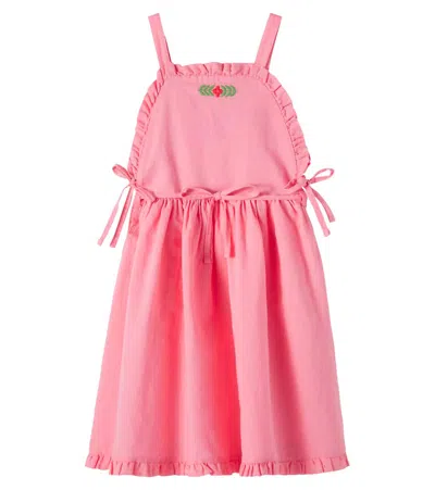 Cozmo Kids' Dalina Embroidered Ruffled Linen And Cotton Dress In Pink