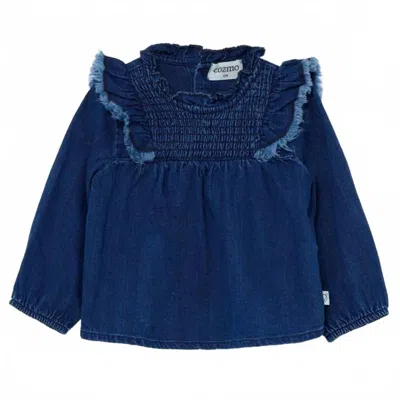 Cozmo Kids' Girl's Herringbone Denim Blouse In Blue
