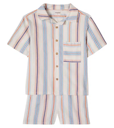 Cozmo Kids' Iro Striped Cotton Bowling Shirt And Shorts Set In Pattern