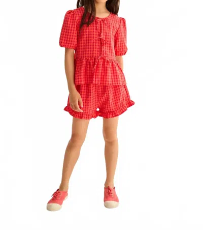 Cozmo Kids' Jud Gingham Cotton Shorts In Tomato In Multi