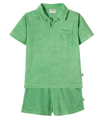 Cozmo Kids' Mael Terry Polo Shirt And Shorts Set In Green