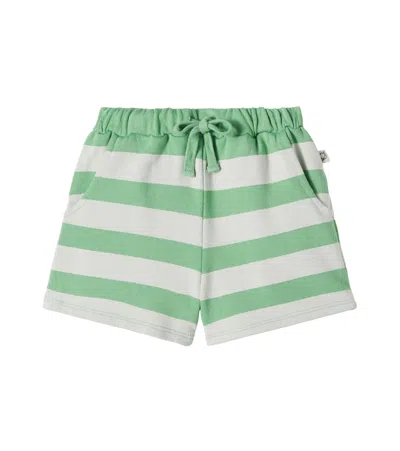 Cozmo Kids' Orion Striped Cotton Fleece Shorts In Green