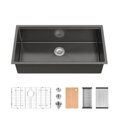Cozy 36" Undermount Single Bowl Stainless Steel Kitchen Workstation Sink In Satin Black