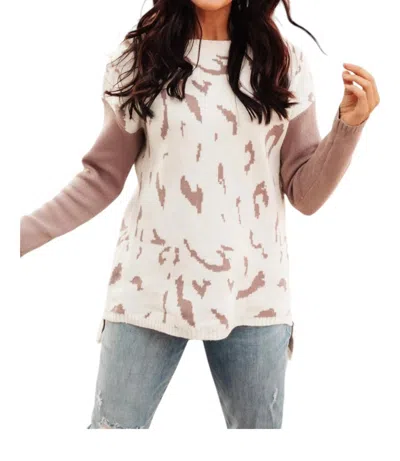 Cozy Casual Animal Print Sweater In White In Beige