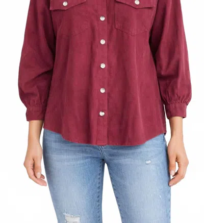 Cozy Casual Corduroy Button Down Shacket In Wine In Red