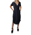 Cozy Casual Crossover Midi Dress In Black In Black