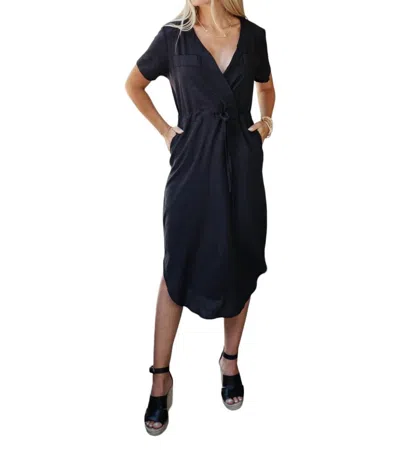 Cozy Casual Crossover Midi Dress In Black