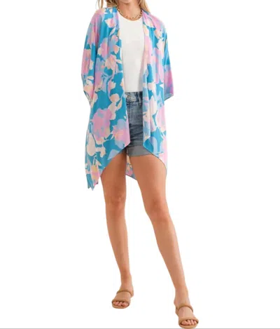 Cozy Casual Floral Kimono In Blue