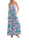 Cozy Casual Floral Sleeveless Wide-leg With Back Tie Jumpsuit In Navy In Blue