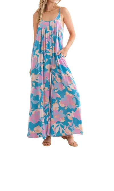 Cozy Casual Floral Sleeveless Wide-leg With Back Tie Jumpsuit In Navy In Blue