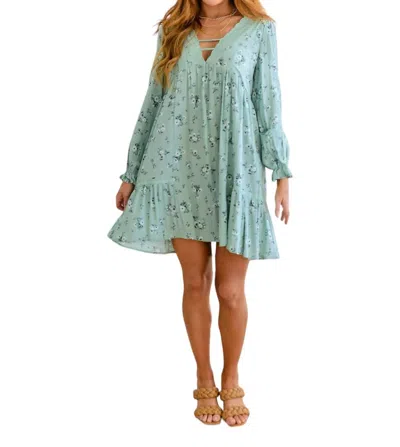 Cozy Casual Sing Sweetly Lace Trim Floral Dress In Mint Green In Blue