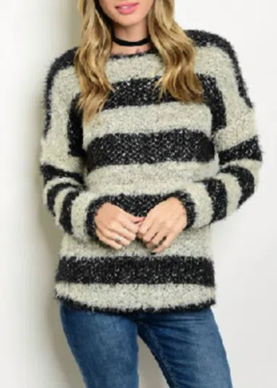 Cozy Casual Striped Sweater In Beige/black In Multi