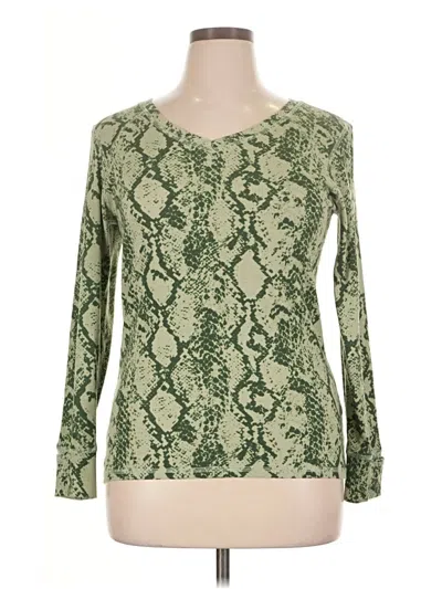 Pre-owned Cozy Casuals Long Sleeve Top Green V-neck Tops