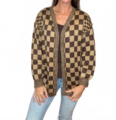 Cozy Check Please Cardigan In Two Tone Brown In Multi