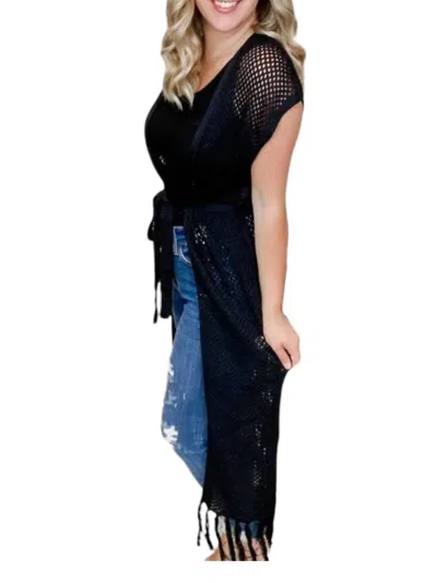 Cozy Co. Boho Livin' Rayon Blend Short Sleeve Kimono In Black In Multi