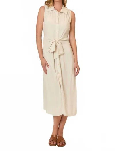 Cozy Co. Button Up Midi Dress With Waist Tie Detail In Oatmeal In Neutral
