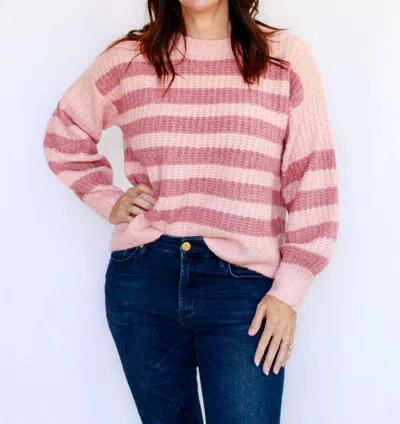 Cozy Co. Cali Crewneck Striped Sweater In Blush In Gold