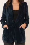 Cozy Co. Crinkle Velvet Blazer In Indigo In Multi