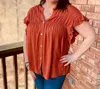 Cozy Co. Gathered Top In Rust In Multi