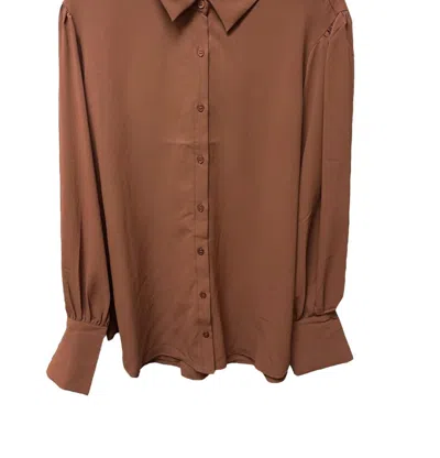 Cozy Co. Long Cuff Lantern Puff Sleeve Blouse In Copper In Brown