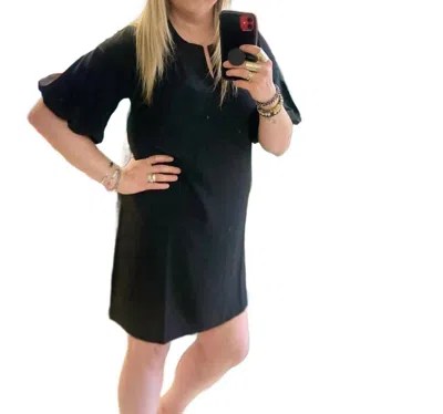 Cozy Co. Puff Sleeve Notch Neck In Black