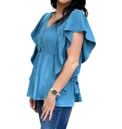 Cozy Co. Ruffle Blouse In Teal In Blue