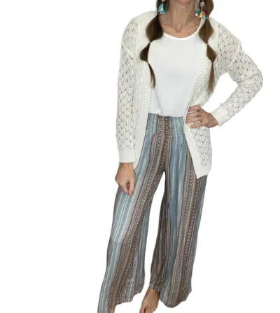 Cozy Co. Smocked Waistband Palazzo Pants In Blue/brown In Multi