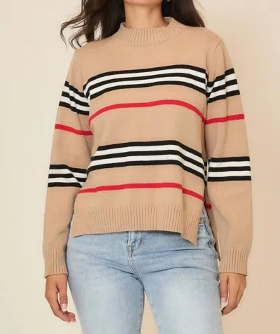 Cozy Co. Striped Knit Sweater Top In Multi In Neutral