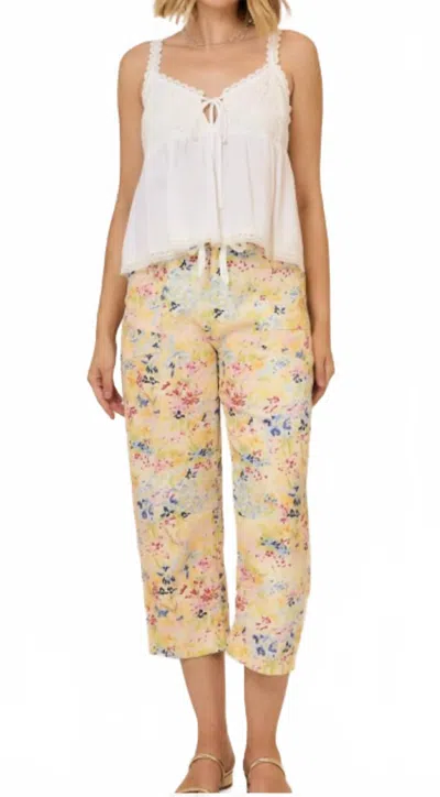 Cozy Co. Sunny Meadow Barrel Crop Pant In Beige In Yellow