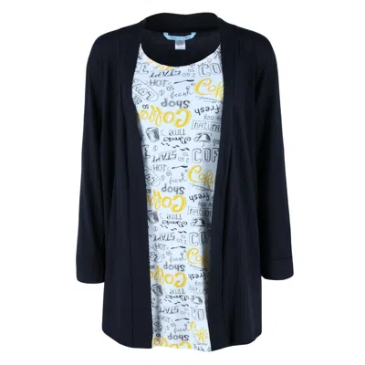 Cozy Couture Women's Coffee Print Gown And Solid Robe Set In Black