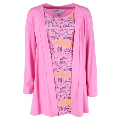 Cozy Couture Women's Plus Size Coffee Print Gown And Robe Set In Pink