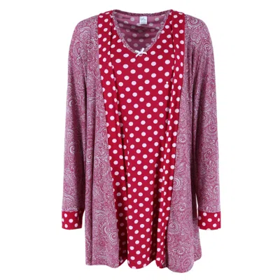 Cozy Couture Women's Plus Size Polka Dot Gown And Robe Set In Purple