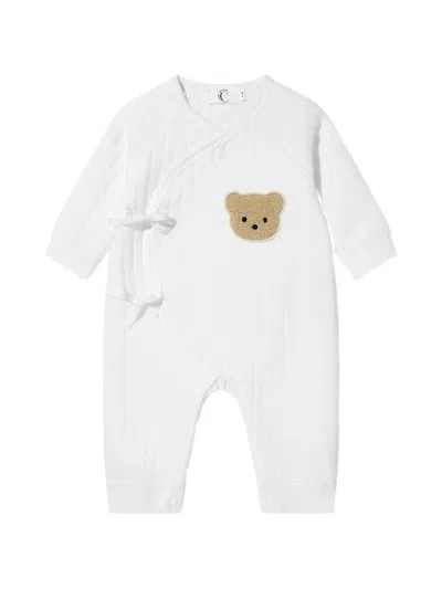 Cozy Crew Club Babies' Textured Bear Appliqué Romper In White
