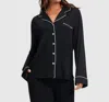 Cozy Earth Long Sleeve Bamboo Stretch-knit Pajama Top In Black In Black