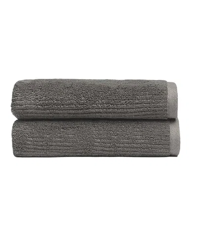 Cozy Earth Ribbed Terrry Hand Towels, Set Of 2 In Charcoal